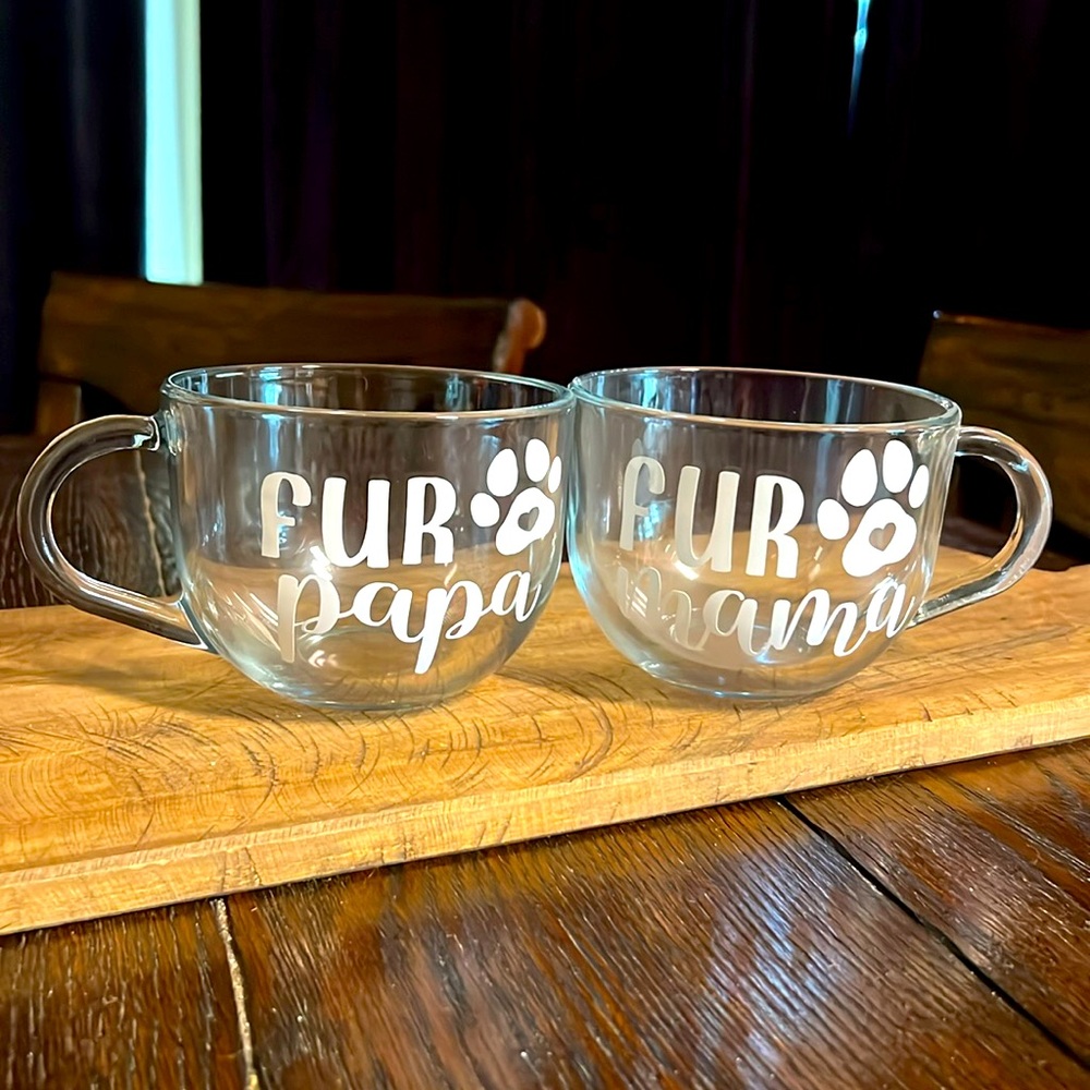 Fur Mama & Papa Glass Clear Mug Set